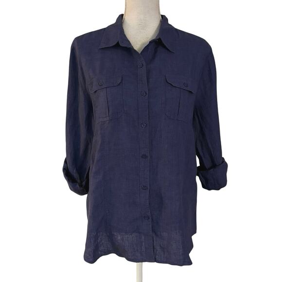 Jean Pierre Klifa Size XL 100% Linen Button Up Shirt Utility Blue - Picture 1 of 6